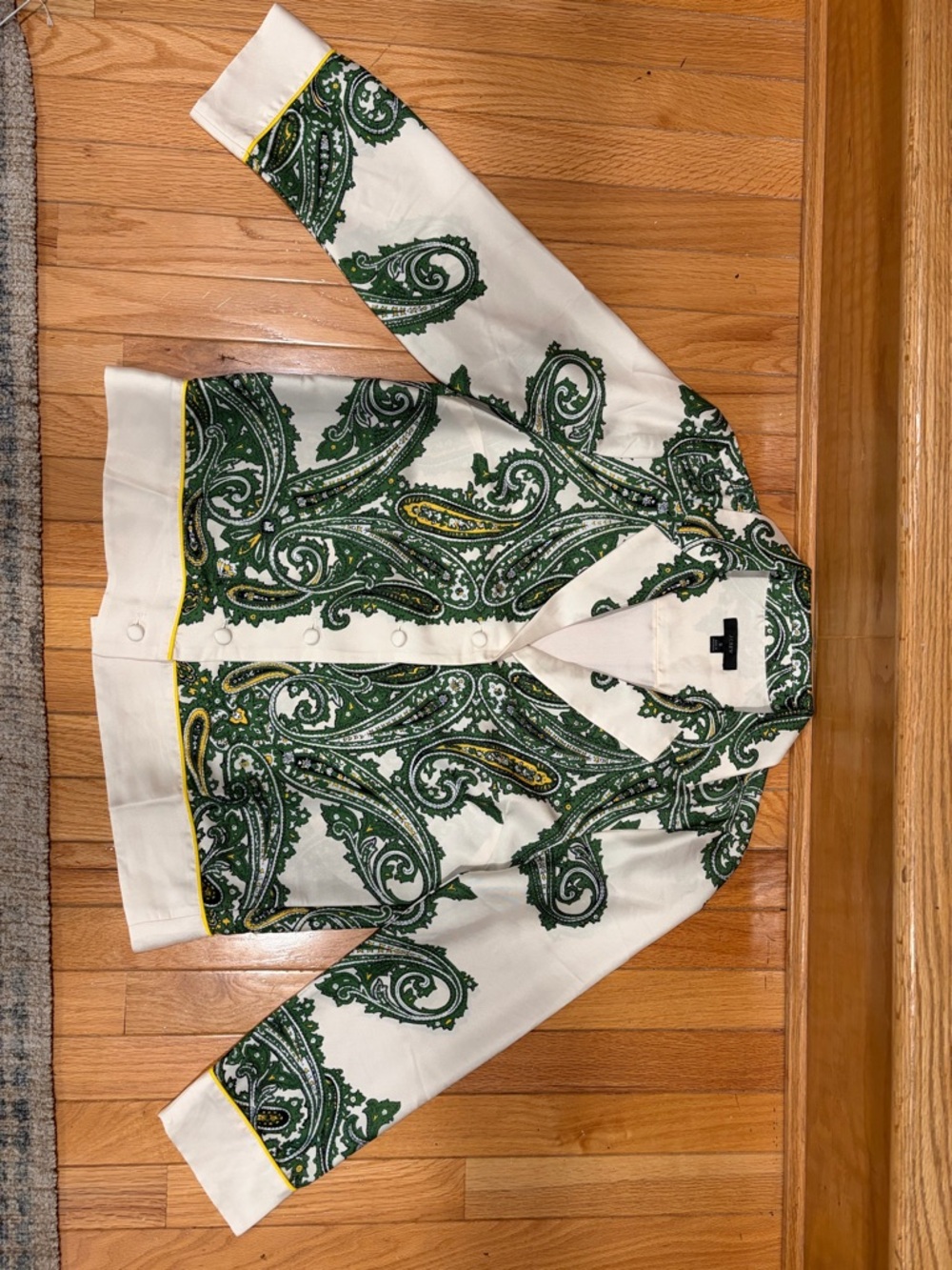 J. Crew Green and White Paisley Button-Front Jacket - Picture 3 of 4